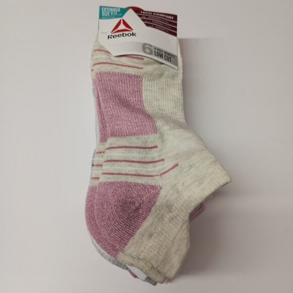Reebok Women's Tech Comfort Low Cut Socks 6 Pack Extended Shoe Size 9-12 Multi - Picture 1 of 5
